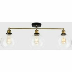 MINISUN 3 Way Black & Gold Ceiling Light With Clear Glass Globe Shades - No Bulbs -MINISUN Shop 10387961 2