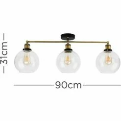 MINISUN 3 Way Black & Gold Ceiling Light With Clear Glass Globe Shades - No Bulbs -MINISUN Shop 10387961 4