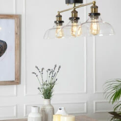 MINISUN 3 Way Black & Gold Ceiling Light With Wide Clear Glass Light Shades - No Bulb -MINISUN Shop 10388687 3