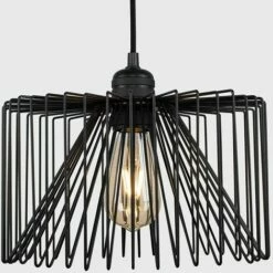 MINISUN Matt Black Ceiling Lampholder + Black Wire Shade - No Bulb -MINISUN Shop 10389040 3