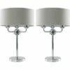 MINISUN 2 X Chrome 3 Way Multi Arm Table Lamps With Grey Linen Slimline Shades - No Bulb -MINISUN Shop 10611145 1