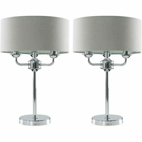 MINISUN 2 x Chrome 3 Way Multi Arm Table Lamps with Grey Linen Slimline Shades - No Bulb MINISUN 2 X Chrome 3 Way Multi Arm Table Lamps With Grey Linen Slimline Shades - No Bulb -MINISUN Shop 10611145 1