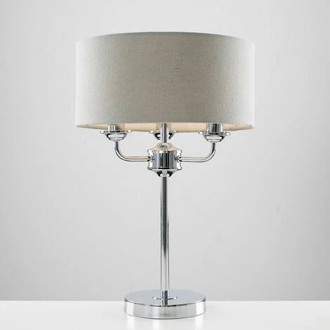 MINISUN 2 x Chrome 3 Way Multi Arm Table Lamps with Grey Linen Slimline Shades - No Bulb MINISUN 2 X Chrome 3 Way Multi Arm Table Lamps With Grey Linen Slimline Shades - No Bulb -MINISUN Shop 10611145 2