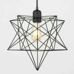 MINISUN Matt Black Ceiling Pendant Light + Geometric Star Shade & 4W LED Filament Bulb - Black -MINISUN Shop 10611255 3