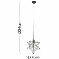 MINISUN Matt Black Ceiling Pendant Light + Geometric Star Shade & 4W LED Filament Bulb - Black -MINISUN Shop 10611255 4