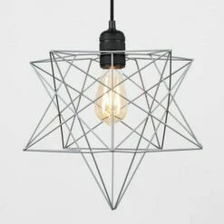 MINISUN Matt Black Ceiling Pendant Light + Geometric Star Shade - Grey -MINISUN Shop 10611300 3