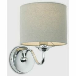 MINISUN LED Wall Light Chrome Curved Arm Grey Linen Shade - No Bulb -MINISUN Shop 10753076 2