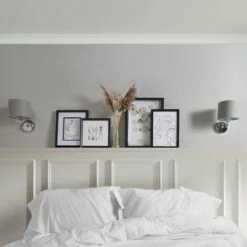 MINISUN LED Wall Light Chrome Curved Arm Grey Linen Shade - No Bulb -MINISUN Shop 10753076 3