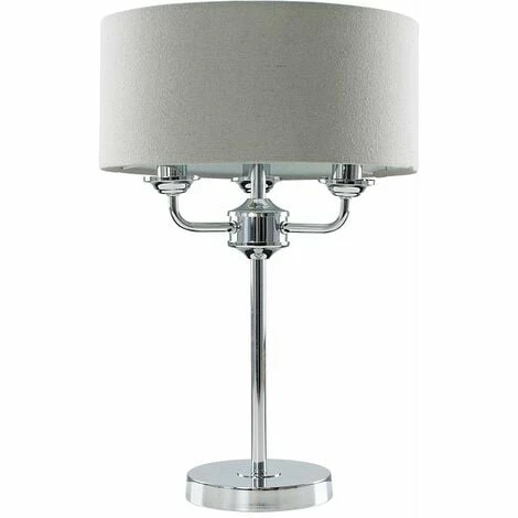MINISUN Chrome Base 3 Way Table Lamp Grey Linen Lampshade LED - No Bulb MINISUN Chrome Base 3 Way Table Lamp Grey Linen Lampshade LED - No Bulb -MINISUN Shop 10753080 1
