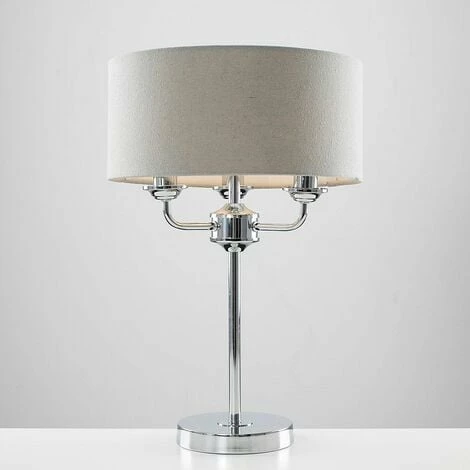 MINISUN Chrome Base 3 Way Table Lamp Grey Linen Lampshade LED - No Bulb MINISUN Chrome Base 3 Way Table Lamp Grey Linen Lampshade LED - No Bulb -MINISUN Shop 10753080 2