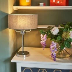 MINISUN Chrome Base 3 Way Table Lamp Grey Linen Lampshade LED - No Bulb 4 MINISUN Chrome Base 3 Way Table Lamp Grey Linen Lampshade LED - No Bulb -MINISUN Shop 10753080 3