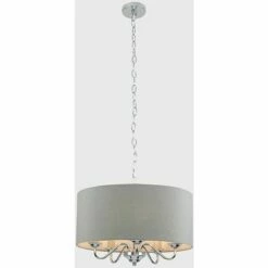 MINISUN Chrome Suspended 5 Way Ceiling Light Slimline Grey Linen Shade - No Bulbs -MINISUN Shop 13704983 2