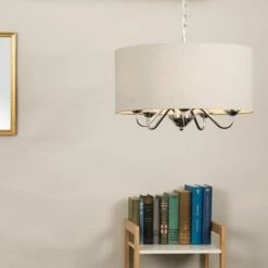 MINISUN Chrome Suspended 5 Way Ceiling Light Slimline Grey Linen Shade - No Bulbs -MINISUN Shop 13704983 3