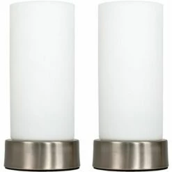 MINISUN 2 X Chrome Bedside Table Lamps + White Glass Shade + 4W LED Candle Bulbs - Warm White