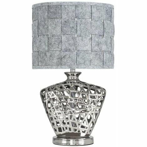 MINISUN Silver Lattice Vase Table Lamp + Grey Felt Weave Light Shade MINISUN Silver Lattice Vase Table Lamp + Grey Felt Weave Light Shade -MINISUN Shop 13722591 1