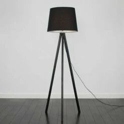 MINISUN Floor Lamp Modern Wooden Tripod Light In Black With Tapered Shade - Black 3 MINISUN Floor Lamp Modern Wooden Tripod Light In Black With Tapered Shade - Black -MINISUN Shop 13722659 2