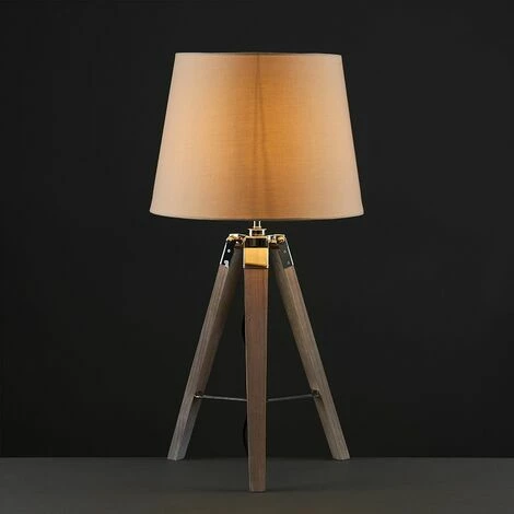 MINISUN 2 x Wood & Chrome Tripod Table Lamps With White Light Shades & 6W GLS LED Bulbs - Beige MINISUN 2 X Wood & Chrome Tripod Table Lamps With White Light Shades & 6W GLS LED Bulbs - Beige -MINISUN Shop 13722667 2