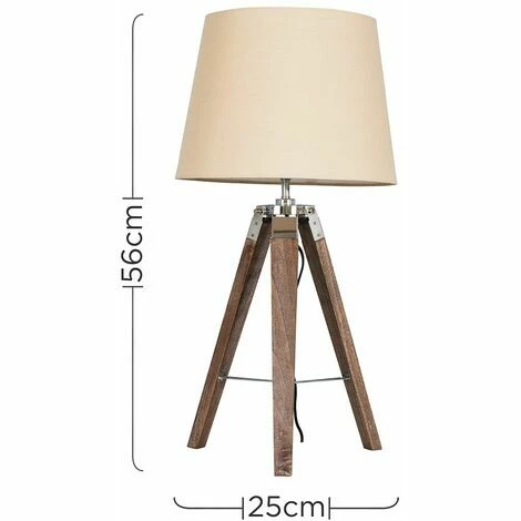 MINISUN 2 x Wood & Chrome Tripod Table Lamps With White Light Shades & 6W GLS LED Bulbs - Beige MINISUN 2 X Wood & Chrome Tripod Table Lamps With White Light Shades & 6W GLS LED Bulbs - Beige -MINISUN Shop 13722667 4