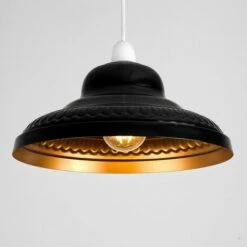 MINISUN Black & Gold Metal Easy Fit Ceiling Pendant Lamp Shade + 6W LED Filament GLS Bulb - Warm White -MINISUN Shop 13722746 2