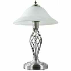MiniSun - Barley Twist Table Lamp With A Frosted Alabaster Shade + 6W LED ES E27 Bulb - Brushed Chrome