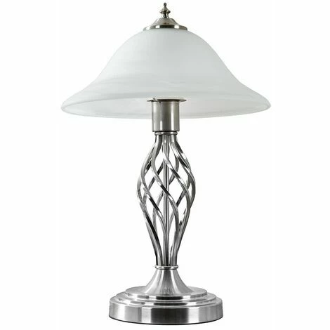 MiniSun - Barley Twist Table Lamp with a Frosted Alabaster Shade + 6W LED ES E27 Bulb - Brushed Chrome MiniSun - Barley Twist Table Lamp With A Frosted Alabaster Shade + 6W LED ES E27 Bulb - Brushed Chrome -MINISUN Shop 13722748 1