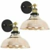 MINISUN 2 X Black / Gold Wall Light Fittings + Glass Wide Shade -MINISUN Shop 13722780 1