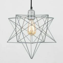 MINISUN Chrome Ceiling Pendant Light + Geometric Star Shade & 4W Filament LED Bulb - Grey 4 MINISUN Chrome Ceiling Pendant Light + Geometric Star Shade & 4W Filament LED Bulb - Grey -MINISUN Shop 13731982 3