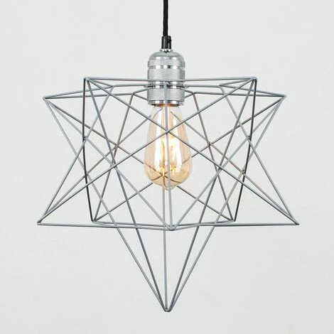MINISUN Chrome Ceiling Pendant Light + Geometric Star Shade & 4W Filament LED Bulb - Grey MINISUN Chrome Ceiling Pendant Light + Geometric Star Shade & 4W Filament LED Bulb - Grey -MINISUN Shop 13731982 3