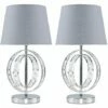 MINISUN 2 X Chrome Acrylic Jewel Touch Table Lamps With Grey Light Shades -MINISUN Shop 13732038 1