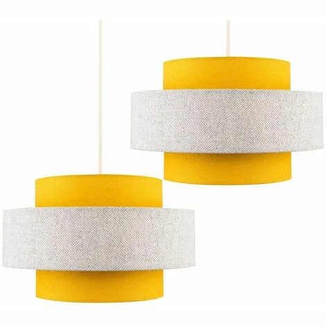 MINISUN 2 x Ceiling Pendant Light Shades In Mustard & Grey Herringbone MINISUN 2 X Ceiling Pendant Light Shades In Mustard & Grey Herringbone -MINISUN Shop 13732042 1