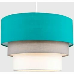 MINISUN 2 X Round 3 Tier Turquoise Teal, Grey & White Fabric Ceiling Light Shades -MINISUN Shop 13732070 2
