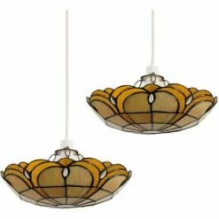 MINISUN 2 X Tiffany Amber Jewelled Glass Uplighter Ceiling Pendant Light Shades