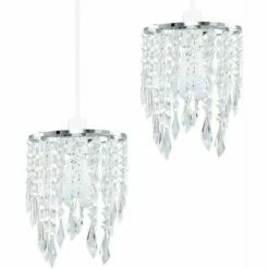 MINISUN 2 X Chandelier Ceiling Pendant Light Shades With Clear Acrylic Jewel Droplets - No Bulbs