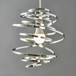 MINISUN 2 X Chrome Metal Double Ribbon Spiral Swirl Ceiling Light Shades - No Bulbs -MINISUN Shop 13732151 2