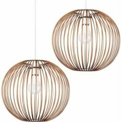 MINISUN 2 X Globe Ceiling Pendant Light Shades In Copper + 10W LED GLS Bulbs Warm White