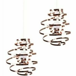 MINISUN 2 X Copper Metal Double Ribbon Spiral Swirl Ceiling Light Shades + 10W LED GLS Bulbs Warm White