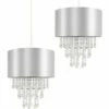 MINISUN 2 X Ceiling Pendant Light Shades With Clear Acrylic Jewel Droplets - Grey - Including LED Bulb 2 MINISUN 2 X Ceiling Pendant Light Shades With Clear Acrylic Jewel Droplets - Grey - Including LED Bulb -MINISUN Shop 13751306 1