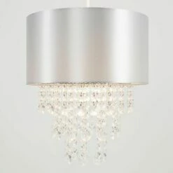 MINISUN 2 X Ceiling Pendant Light Shades With Clear Acrylic Jewel Droplets - Grey - Including LED Bulb -MINISUN Shop 13751306 2