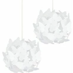 MINISUN 2 X Globe Ceiling Pendant Light Shades With Decorative White Butterflies + 10W LED GLS Bulbs Warm White