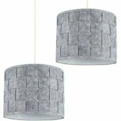 MINISUN 2 X Small Grey Felt Weave Ceiling Pendant / Table Lamp Light Shades + 10W LED GLS Bulbs Warm White