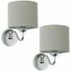 MINISUN 2 X Chrome Curved Arm Wall Light Fittings With Grey Linen Shades 1 MINISUN 2 X Chrome Curved Arm Wall Light Fittings With Grey Linen Shades -MINISUN Shop 13757371 1