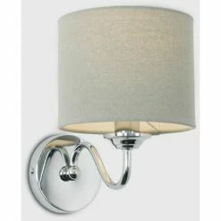 MINISUN 2 X Chrome Curved Arm Wall Light Fittings With Grey Linen Shades -MINISUN Shop 13757371 2