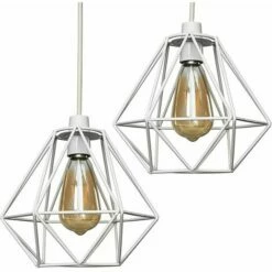 MINISUN 2 X White Ceiling Pendant Light Shades + 4W LED Filament Bulbs Warm White