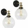 MINISUN 2 X Industrial Black & Gold Wall Light Fittings With Clear Glass Globe Shade - No Bulbs -MINISUN Shop 13772790 1
