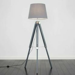 MINISUN Tripod Floor Lamp Clipper Standing Light In Grey With Tapered Shade - Grey -MINISUN Shop 13772919 2