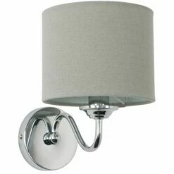 MINISUN 2 X Chrome Curved Arm Wall Light Fittings With Grey Linen Shades - 4W LED Candle Bulbs Warm White