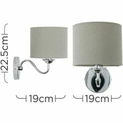 MINISUN 2 X Chrome Curved Arm Wall Light Fittings With Grey Linen Shades - 4W LED Candle Bulbs Warm White -MINISUN Shop 13773119 4