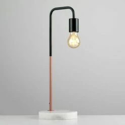MINISUN 2 X Black & Copper Metal Table Lamps White Marble Base - Add LED Bulbs -MINISUN Shop 13776546 2