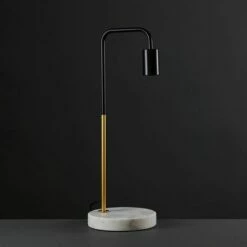 MINISUN 2 X Black & Gold Metal Table Lamps White Marble Base - No Bulbs 3 MINISUN 2 X Black & Gold Metal Table Lamps White Marble Base - No Bulbs -MINISUN Shop 13776558 2