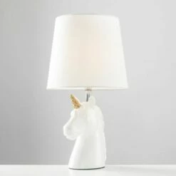 MINISUN 2 X White & Gold Ceramic Unicorn Table Lamps White Light Shade - No Bulbs -MINISUN Shop 13776583 2